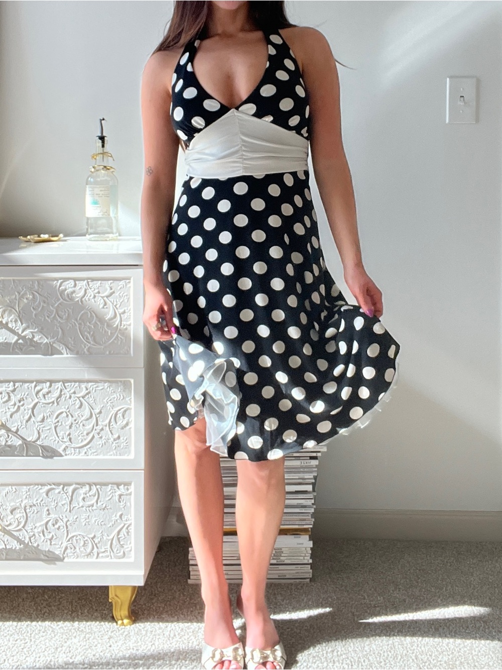 Black and White Polka Dot Halter Dress